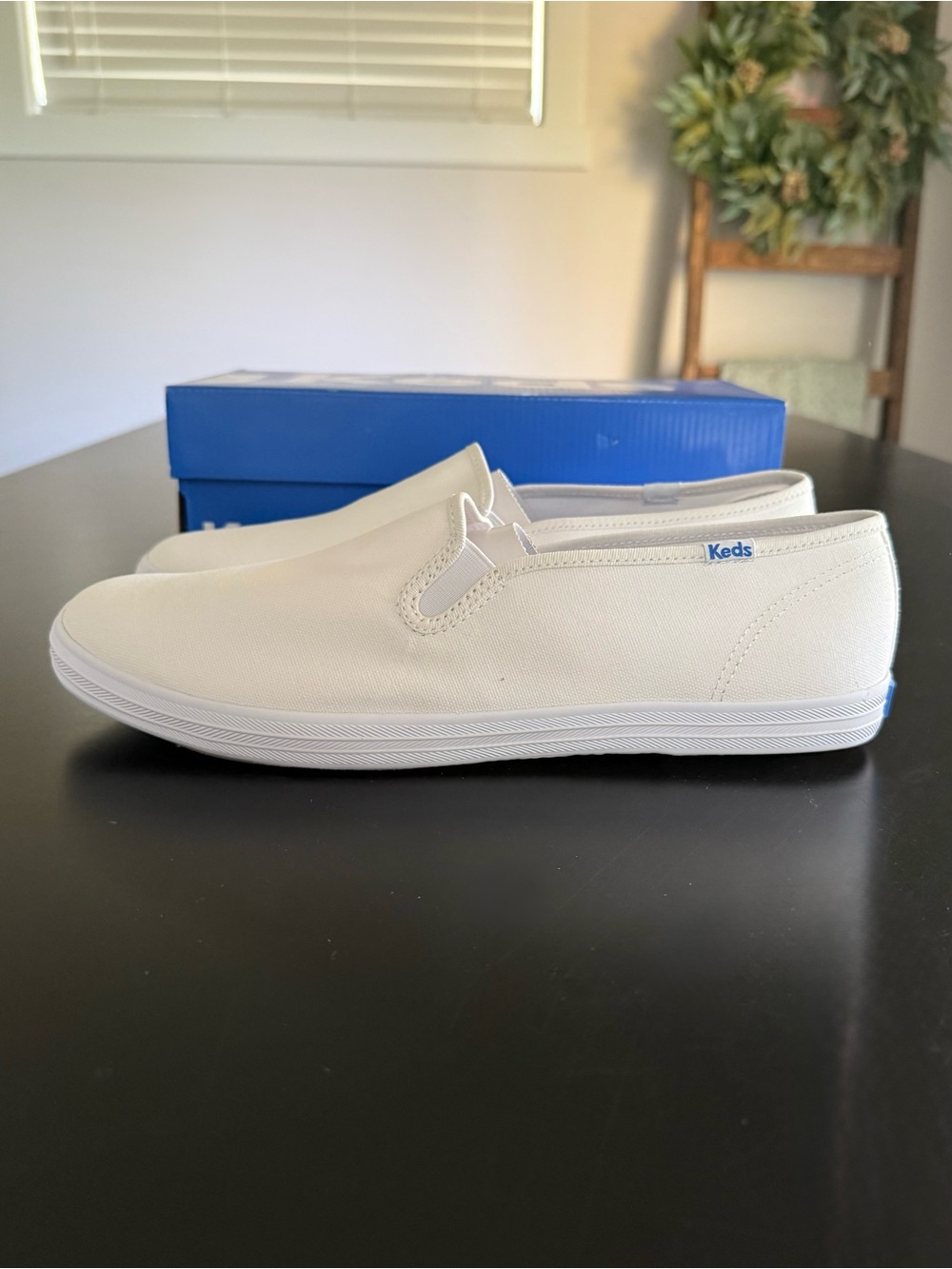 Keds Champion Shoes Women's Size 12 Wide White Canvas Slip On Sneakers New